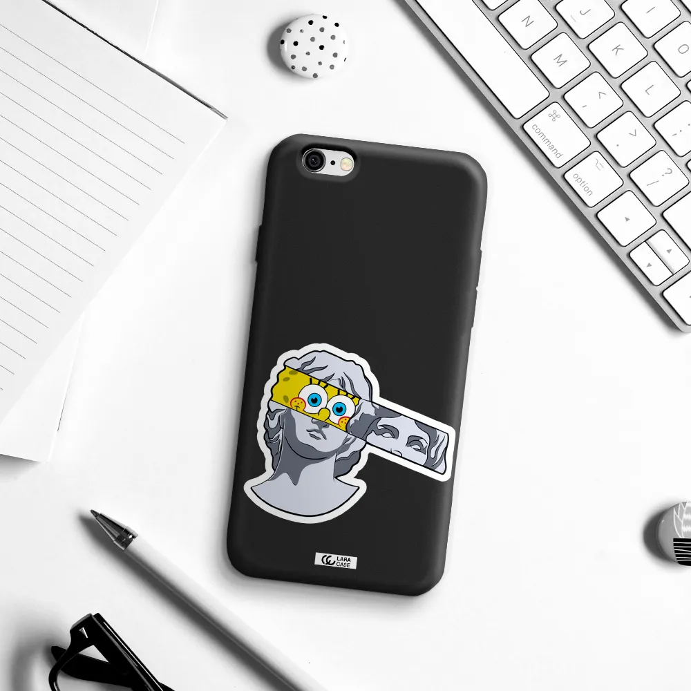 a cartoon of a statue with a yellow spongebob over its eyes Apple iPhone 6 Silicone black Case