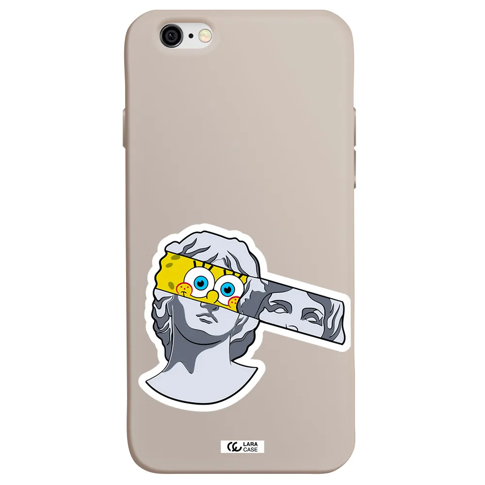 a cartoon of a statue with a yellow spongebob over its eyes Apple iPhone 6 Silicone Stone Case