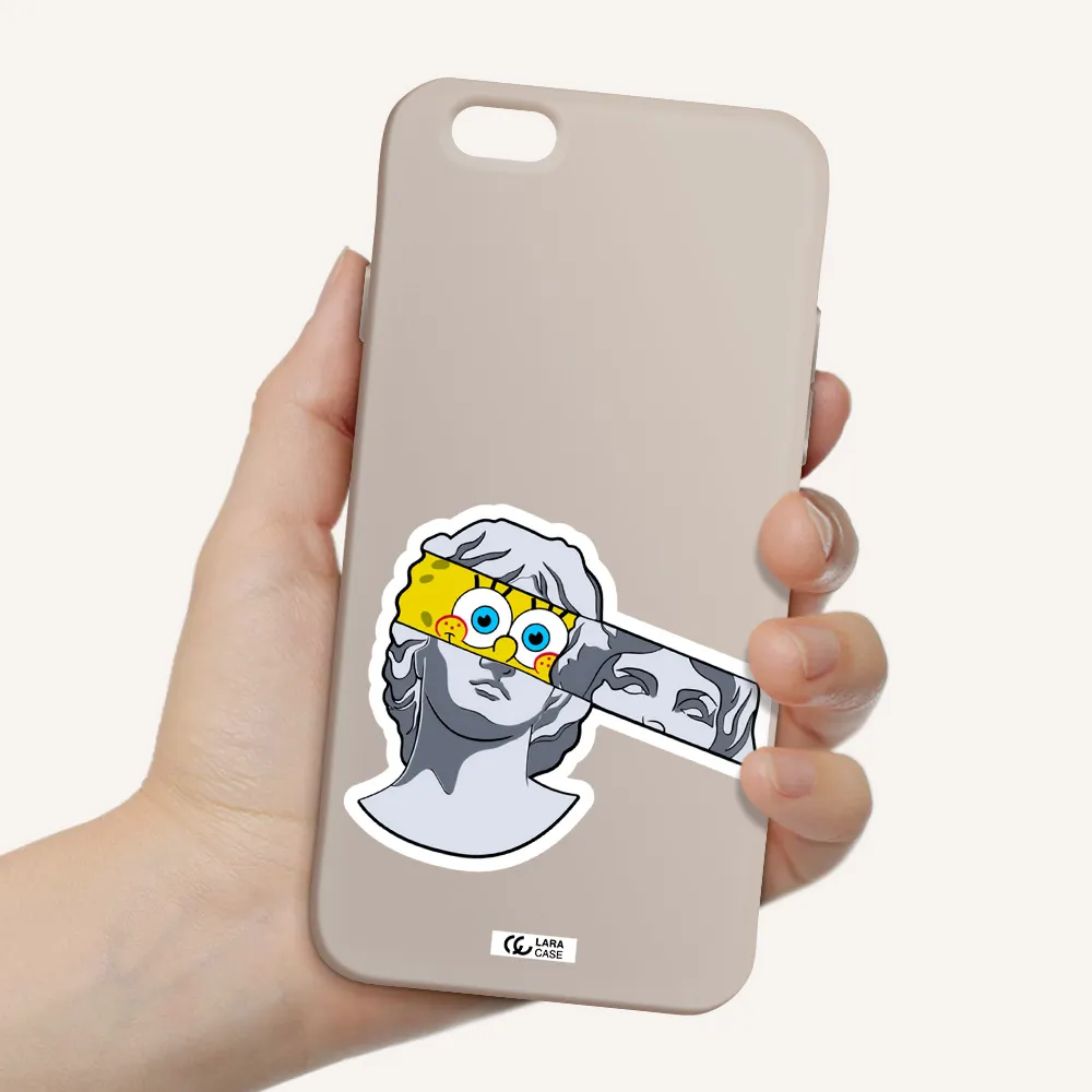 a cartoon of a statue with a yellow spongebob over its eyes Apple iPhone 6 Silicone Stone Case