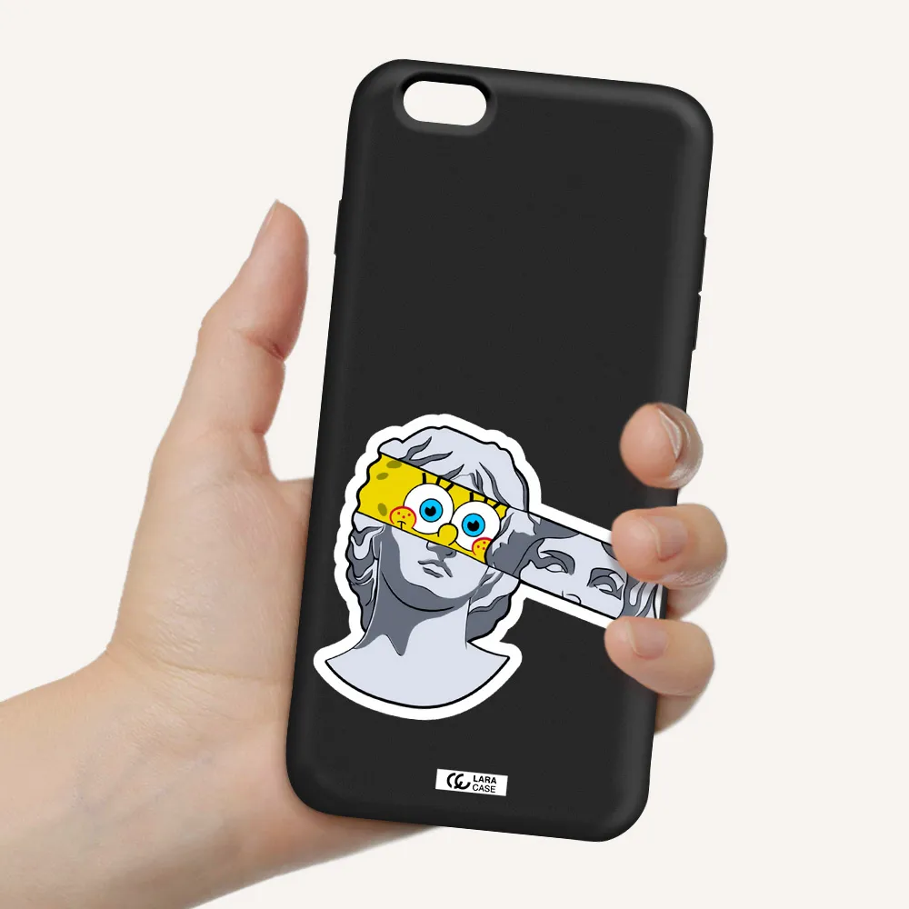 a cartoon of a statue with a yellow spongebob over its eyes Apple iPhone 6S Silicone black Case