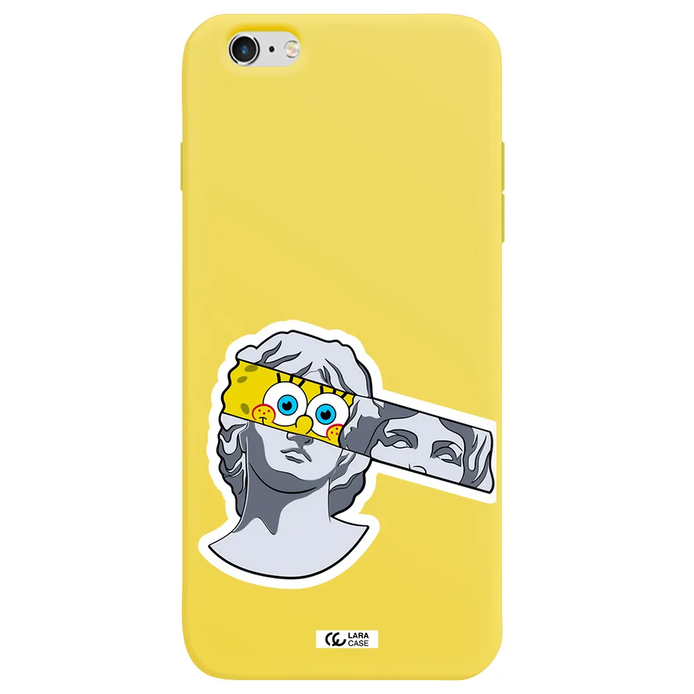 a cartoon of a statue with a yellow spongebob over its eyes Apple iPhone 6S Silicone canary yellow Case