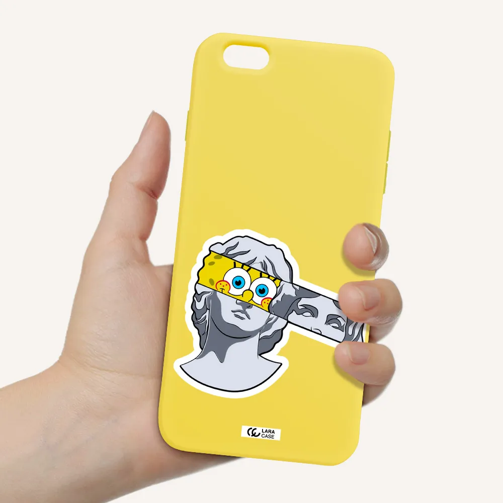 a cartoon of a statue with a yellow spongebob over its eyes Apple iPhone 6S Silicone canary yellow Case
