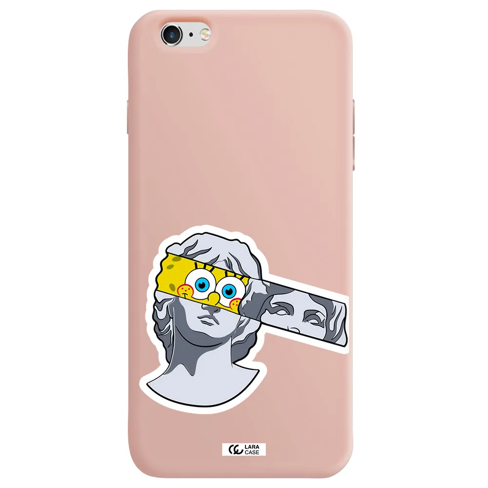 a cartoon of a statue with a yellow spongebob over its eyes Apple iPhone 6S Silicone pastel pink Case