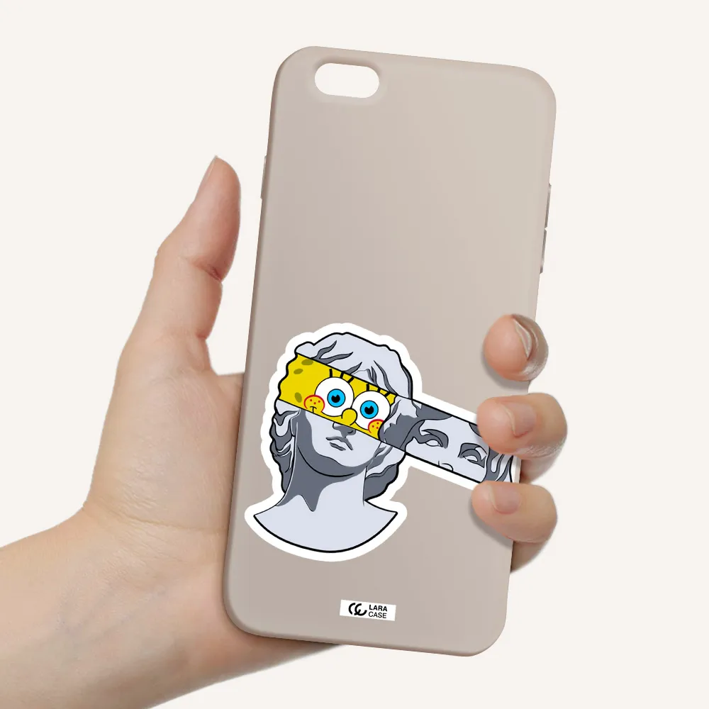 a cartoon of a statue with a yellow spongebob over its eyes Apple iPhone 6S Silicone Stone Case