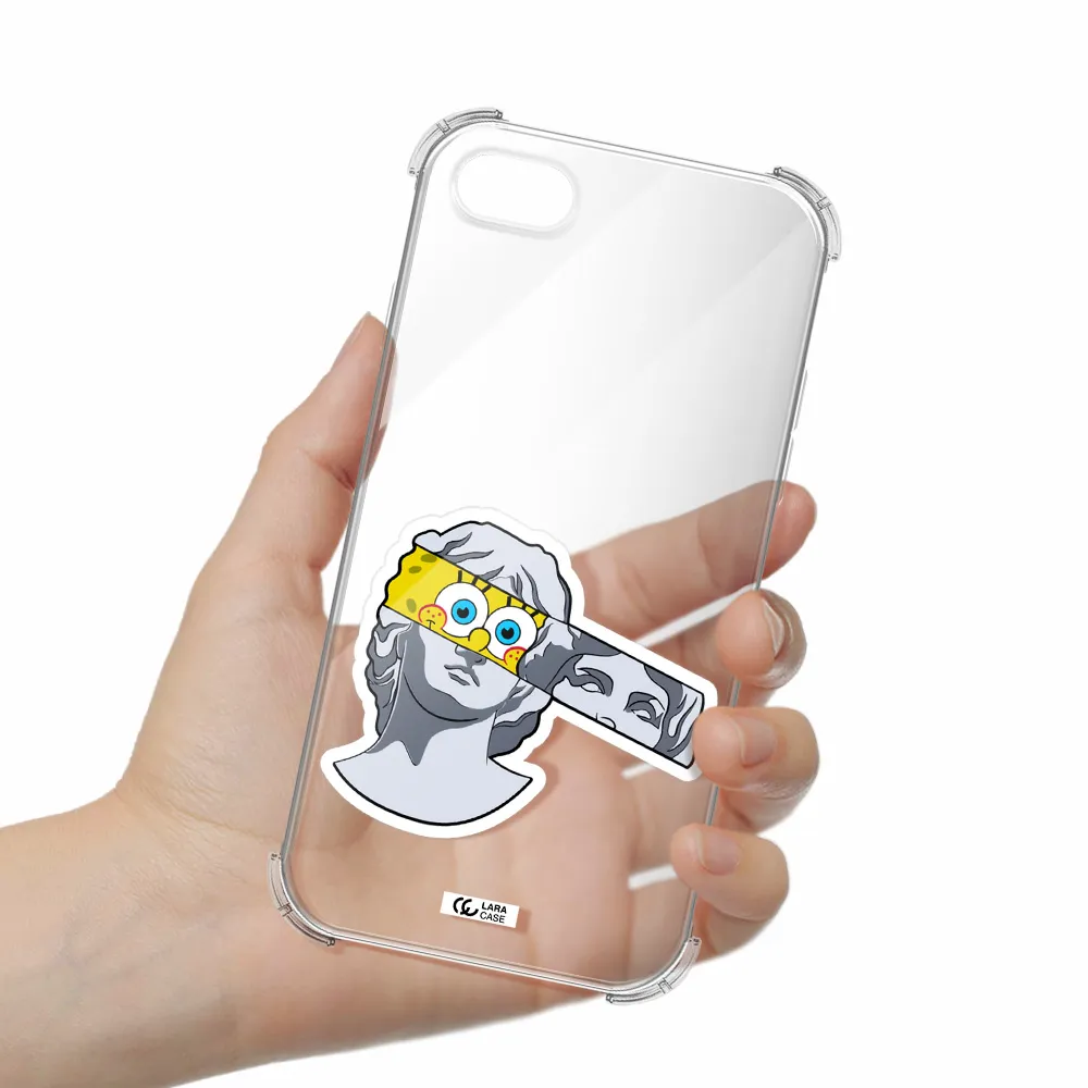 a cartoon of a statue with a yellow spongebob over its eyes Apple iPhone 7 Clear PC Case