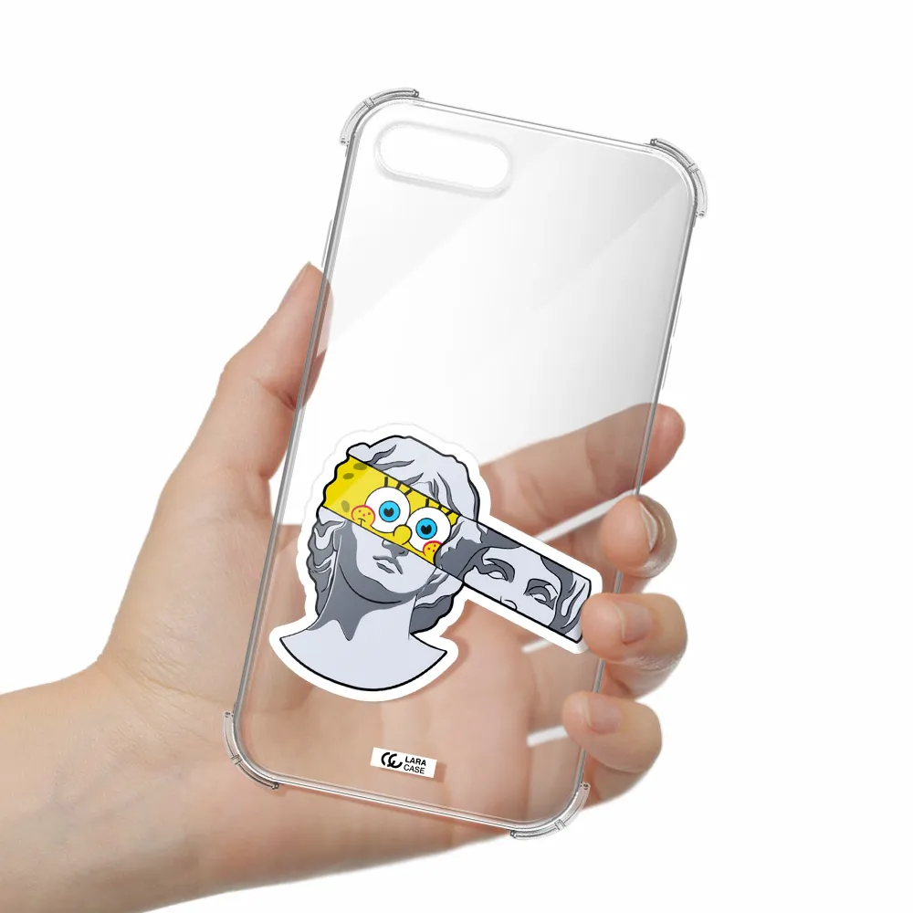 a cartoon of a statue with a yellow spongebob over its eyes Apple iPhone 7 plus Clear PC Case