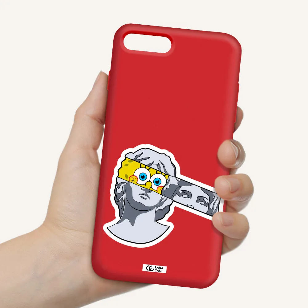 a cartoon of a statue with a yellow spongebob over its eyes Apple iPhone 7 plus Silicone Imperial Red Case
