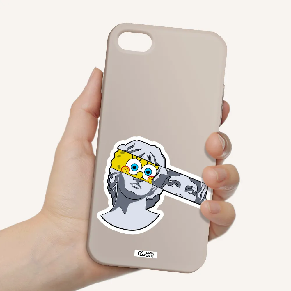 a cartoon of a statue with a yellow spongebob over its eyes Apple iPhone 7 Silicone Stone Case
