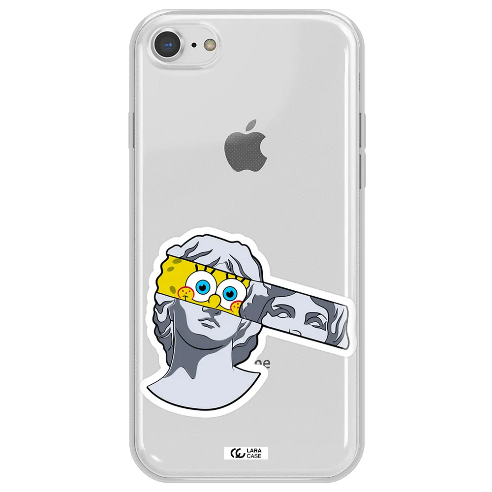 a cartoon of a statue with a yellow spongebob over its eyes Apple iPhone 8 Clear TPU Case