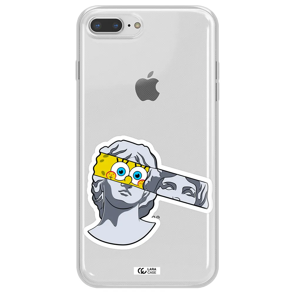 a cartoon of a statue with a yellow spongebob over its eyes Apple iPhone 8 plus Clear TPU Case