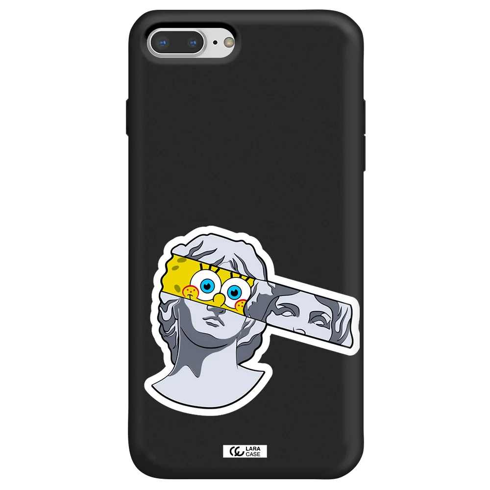 a cartoon of a statue with a yellow spongebob over its eyes Apple iPhone 8 plus Silicone black Case