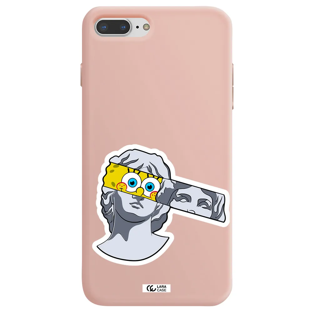 a cartoon of a statue with a yellow spongebob over its eyes Apple iPhone 8 plus Silicone pastel pink Case