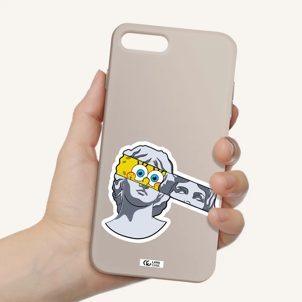 a cartoon of a statue with a yellow spongebob over its eyes Apple iPhone 8 plus Silicone Stone Case