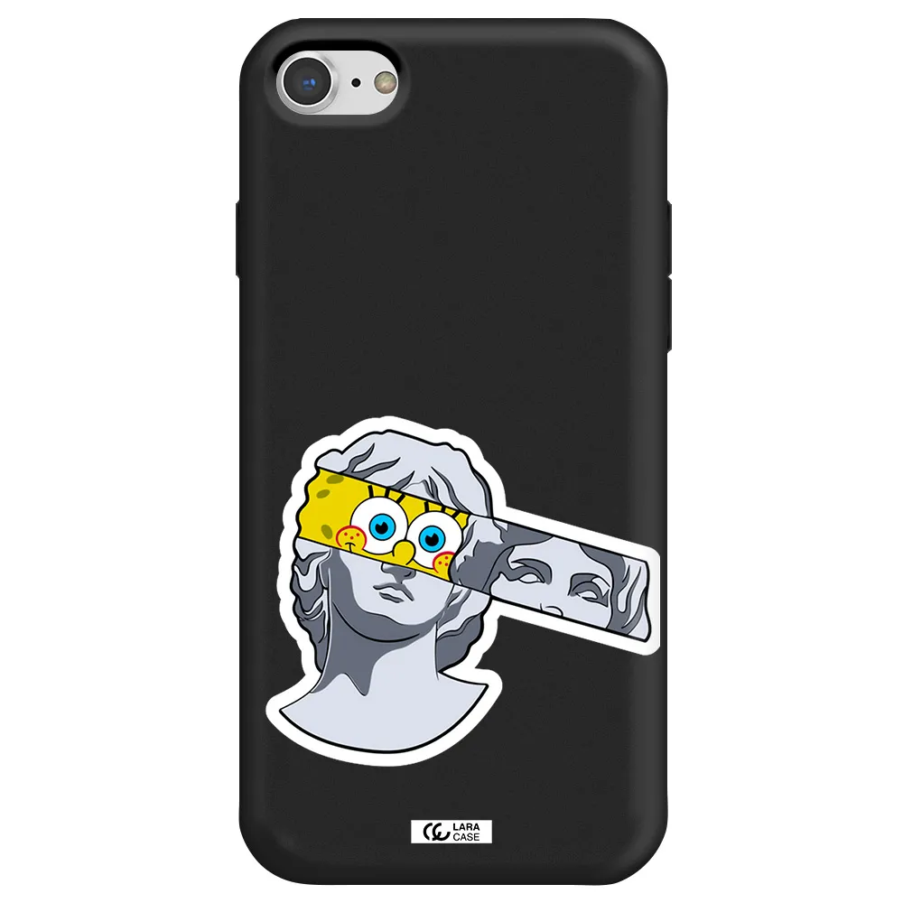 a cartoon of a statue with a yellow spongebob over its eyes Apple iPhone 8 Silicone black Case