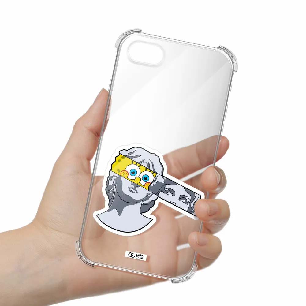 a cartoon of a statue with a yellow spongebob over its eyes Apple iPhone se 2020 Clear PC Case