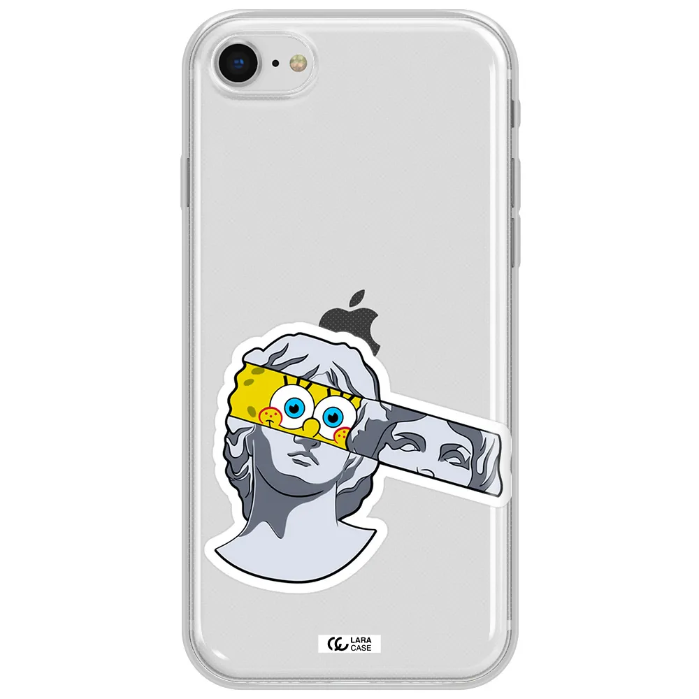 A Cartoon Of A Statue With A Yellow Spongebob Over Its Eyes Apple Iphone Se 2020 Clear Tpu Case