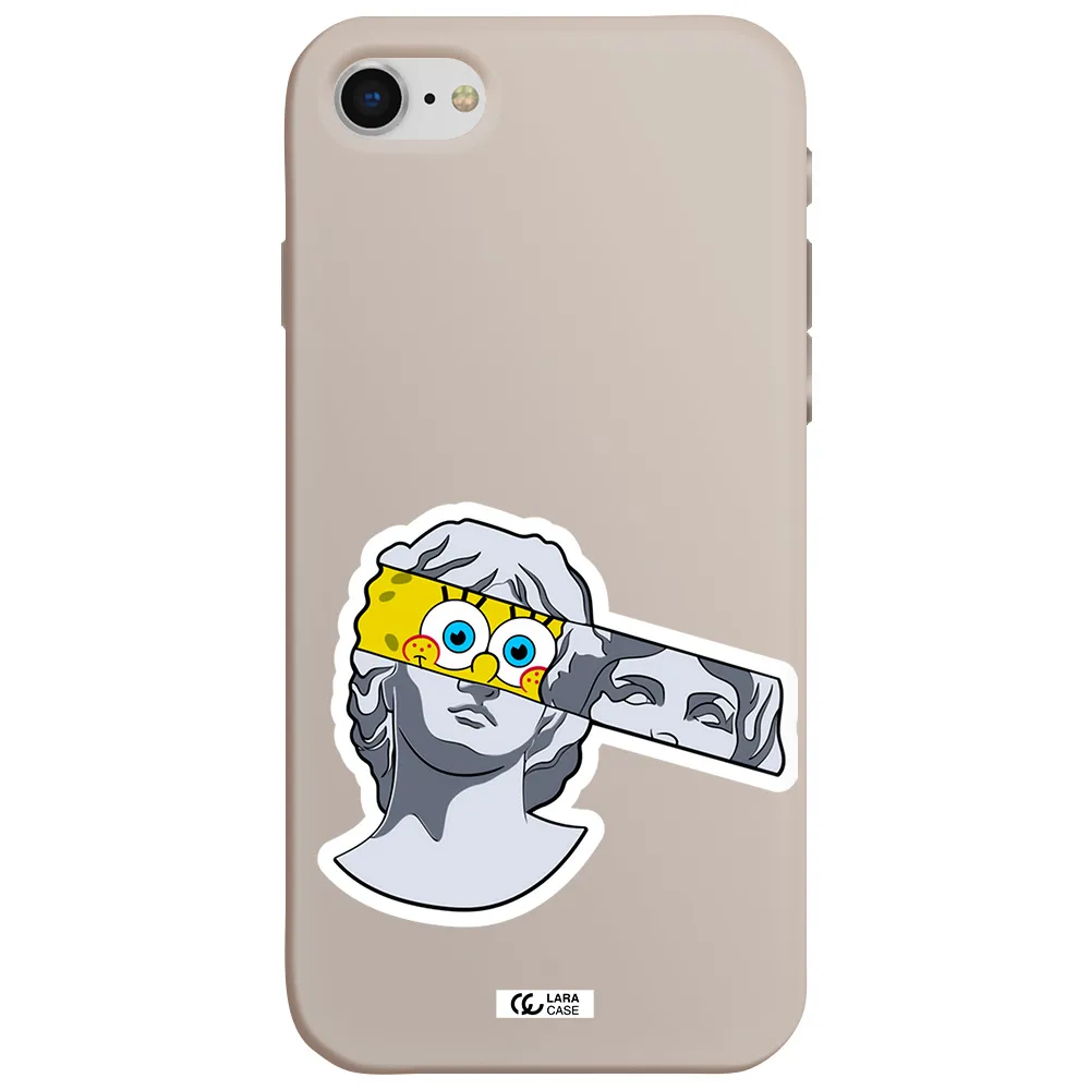 a cartoon of a statue with a yellow spongebob over its eyes Apple iPhone se 2020 Silicone Stone Case