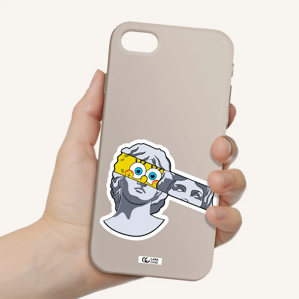 a cartoon of a statue with a yellow spongebob over its eyes Apple iPhone se 2020 Silicone Stone Case