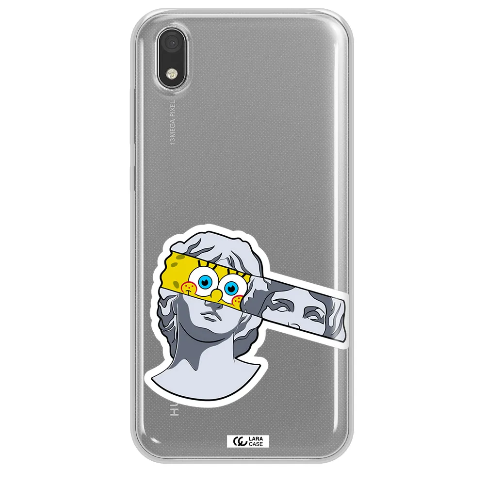 a cartoon of a statue with a yellow spongebob over its eyes Huawei Honor 8S Clear TPU Case