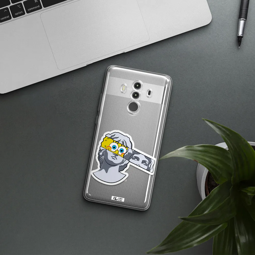 a cartoon of a statue with a yellow spongebob over its eyes Huawei Mate 10 Clear TPU Case