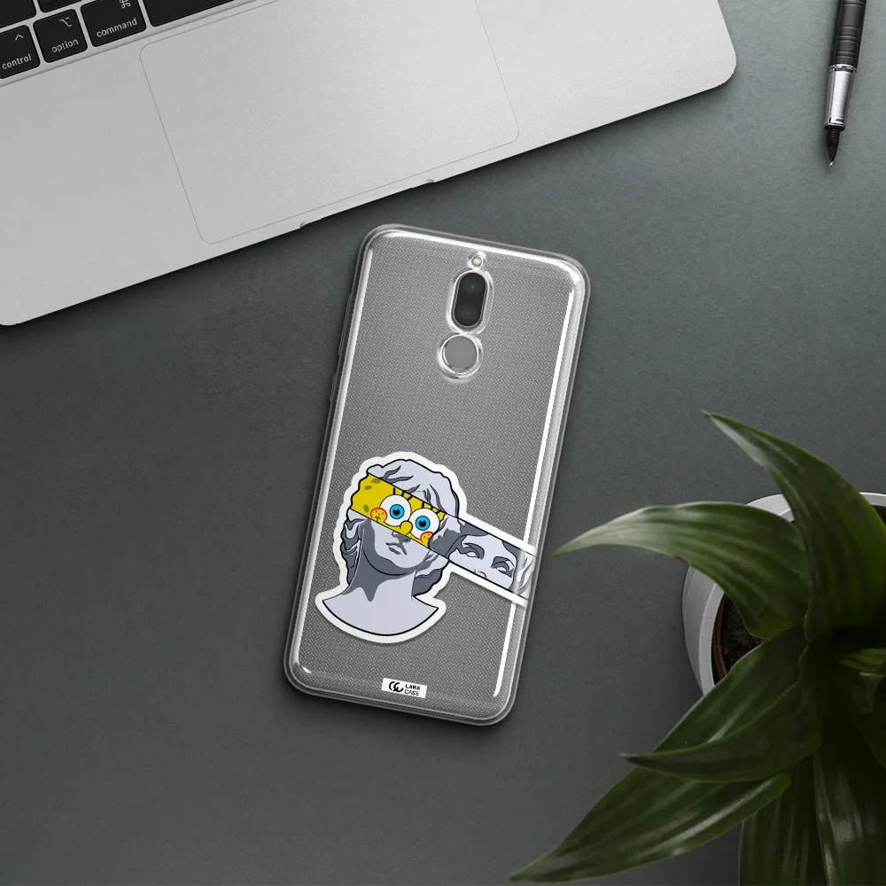 a cartoon of a statue with a yellow spongebob over its eyes Huawei Mate 10 Lite Clear TPU Case