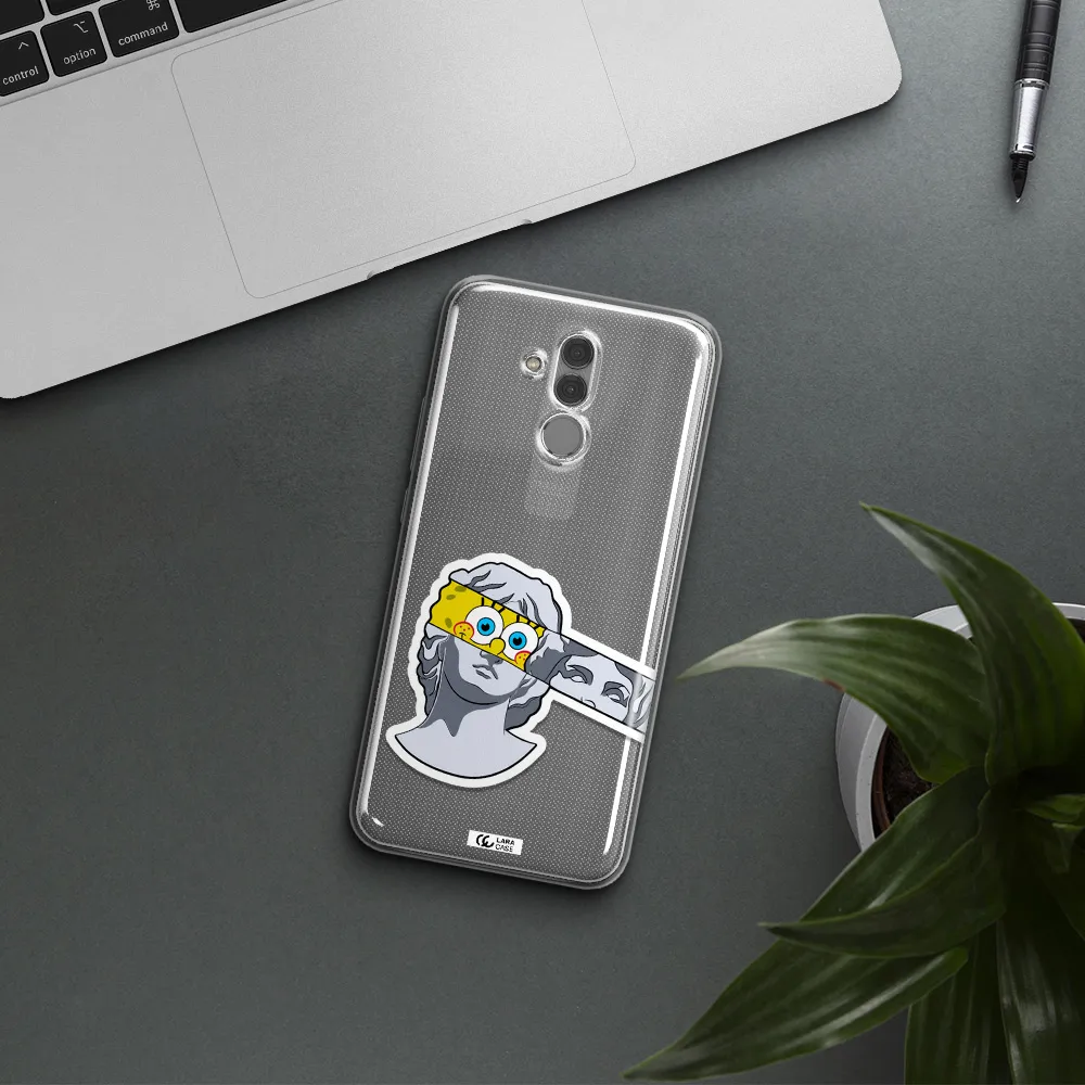a cartoon of a statue with a yellow spongebob over its eyes Huawei Mate 20 Lite Clear TPU Case