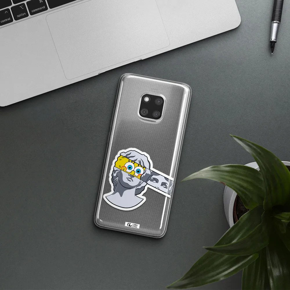 a cartoon of a statue with a yellow spongebob over its eyes Huawei Mate 20 Pro Clear TPU Case