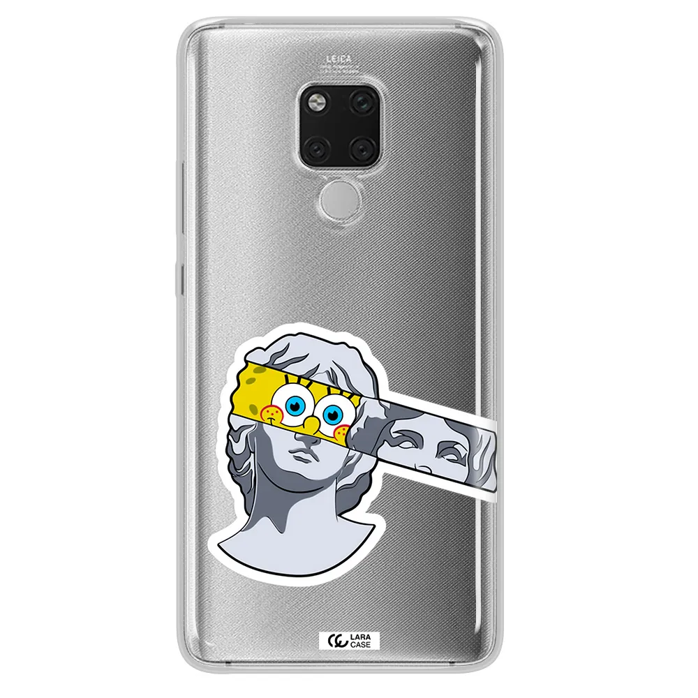 a cartoon of a statue with a yellow spongebob over its eyes Huawei Mate 20X Clear TPU Case