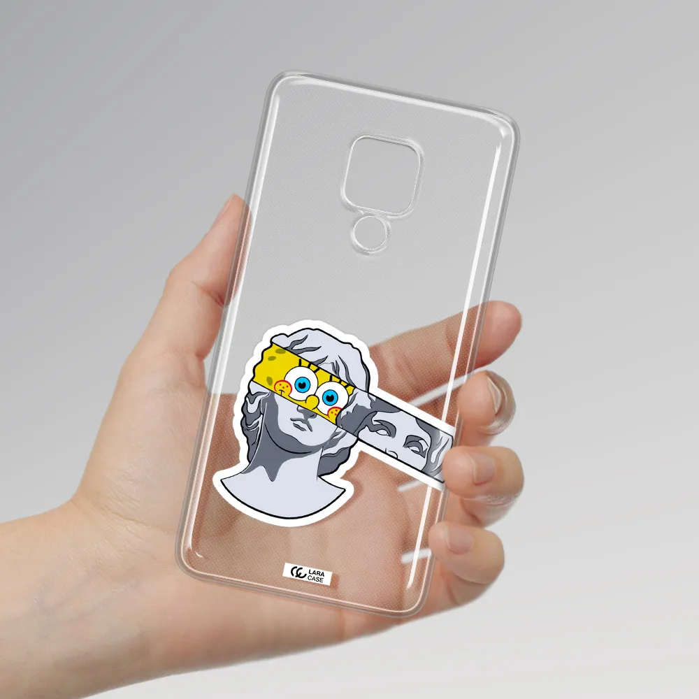 a cartoon of a statue with a yellow spongebob over its eyes Huawei Mate 20X Clear TPU Case