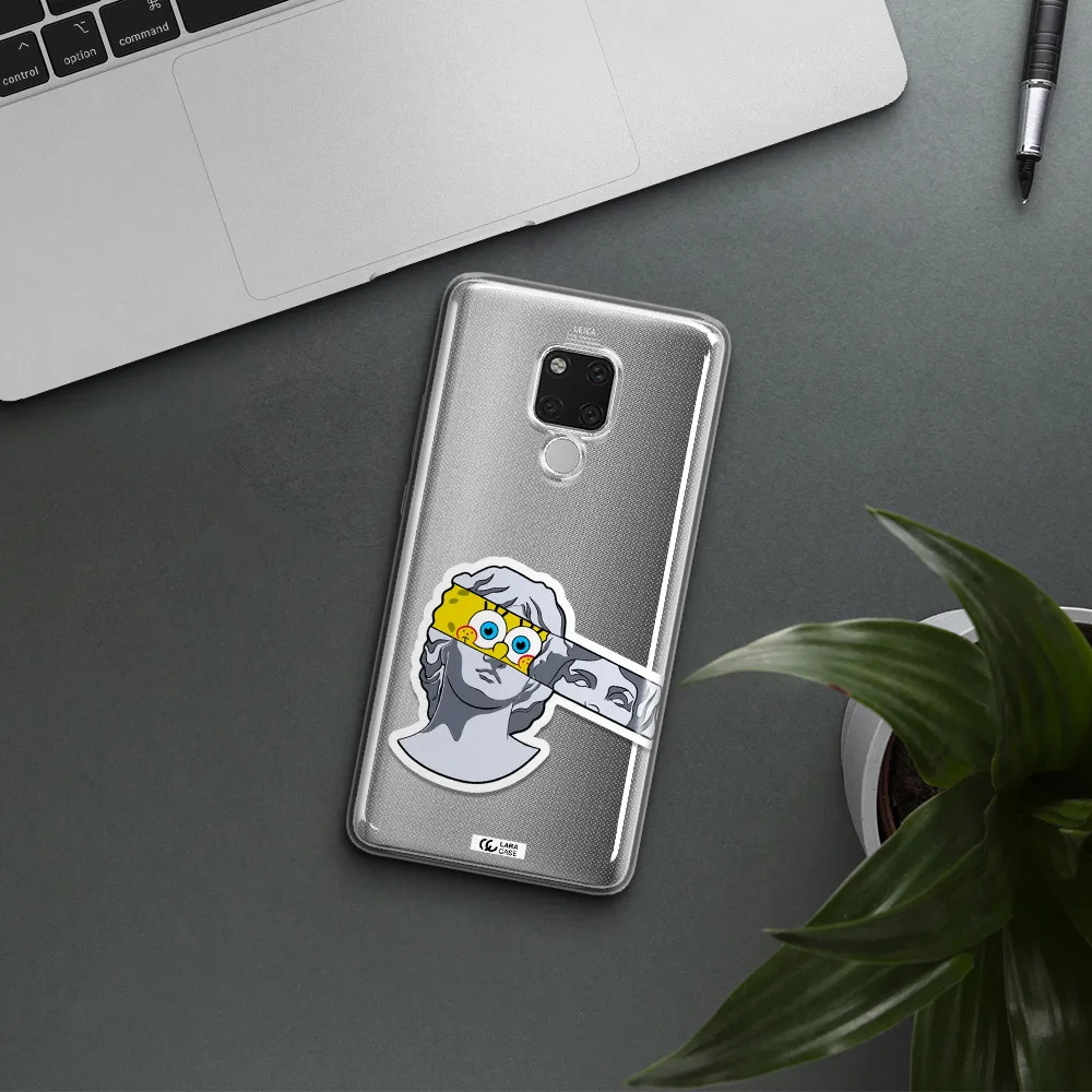 a cartoon of a statue with a yellow spongebob over its eyes Huawei Mate 20X Clear TPU Case