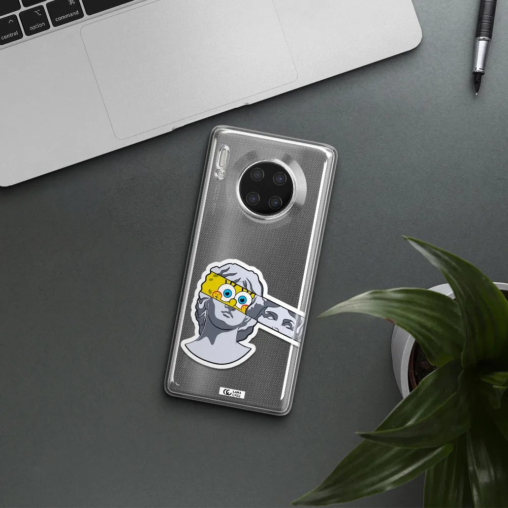 a cartoon of a statue with a yellow spongebob over its eyes Huawei Mate 30 Pro Clear TPU Case