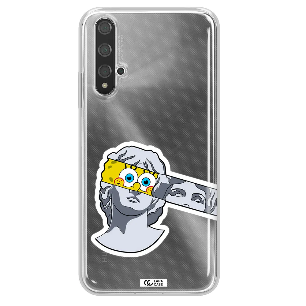 a cartoon of a statue with a yellow spongebob over its eyes Huawei Nova 5t Clear TPU Case