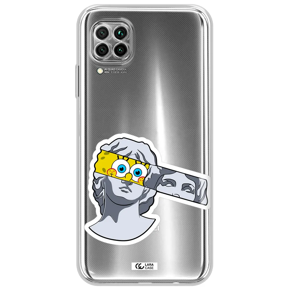 A Cartoon Of A Statue With A Yellow Spongebob Over Its Eyes Huawei Nova 7I Clear Tpu Case