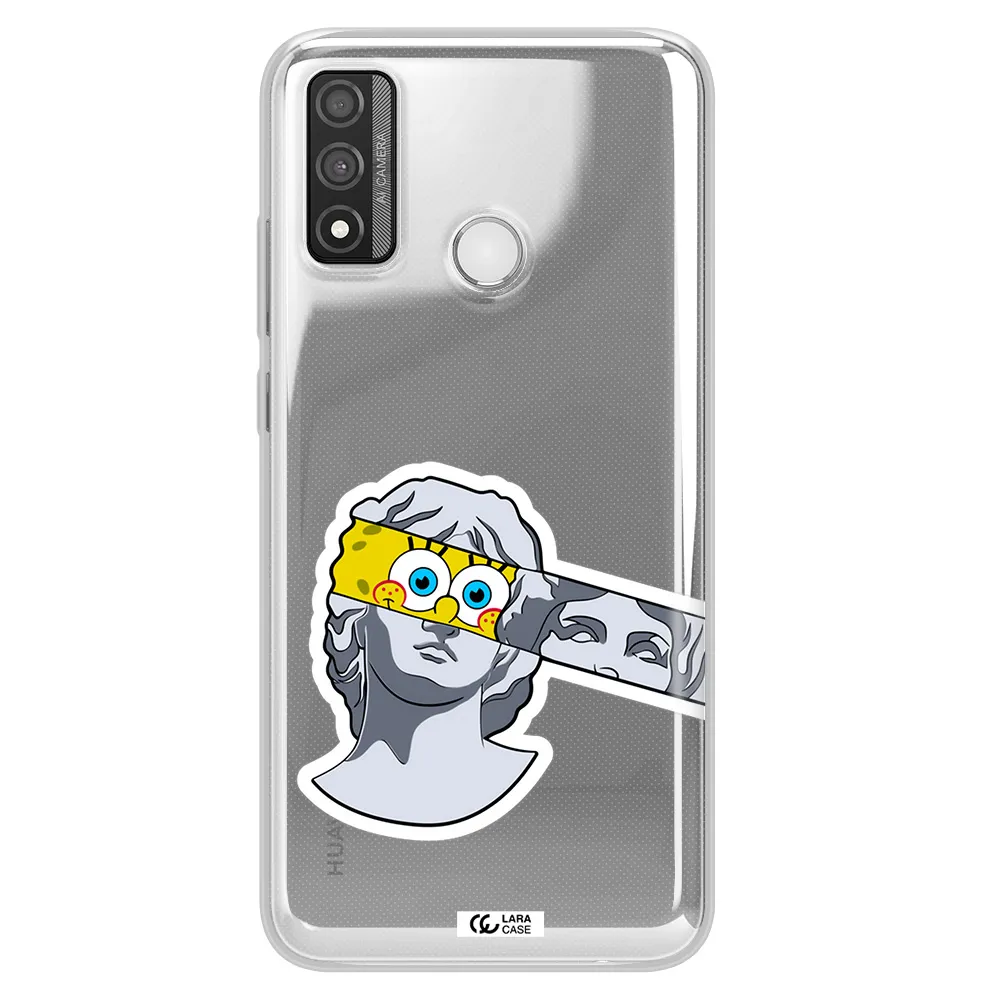 a cartoon of a statue with a yellow spongebob over its eyes Huawei P Smart 2020 Clear TPU Case