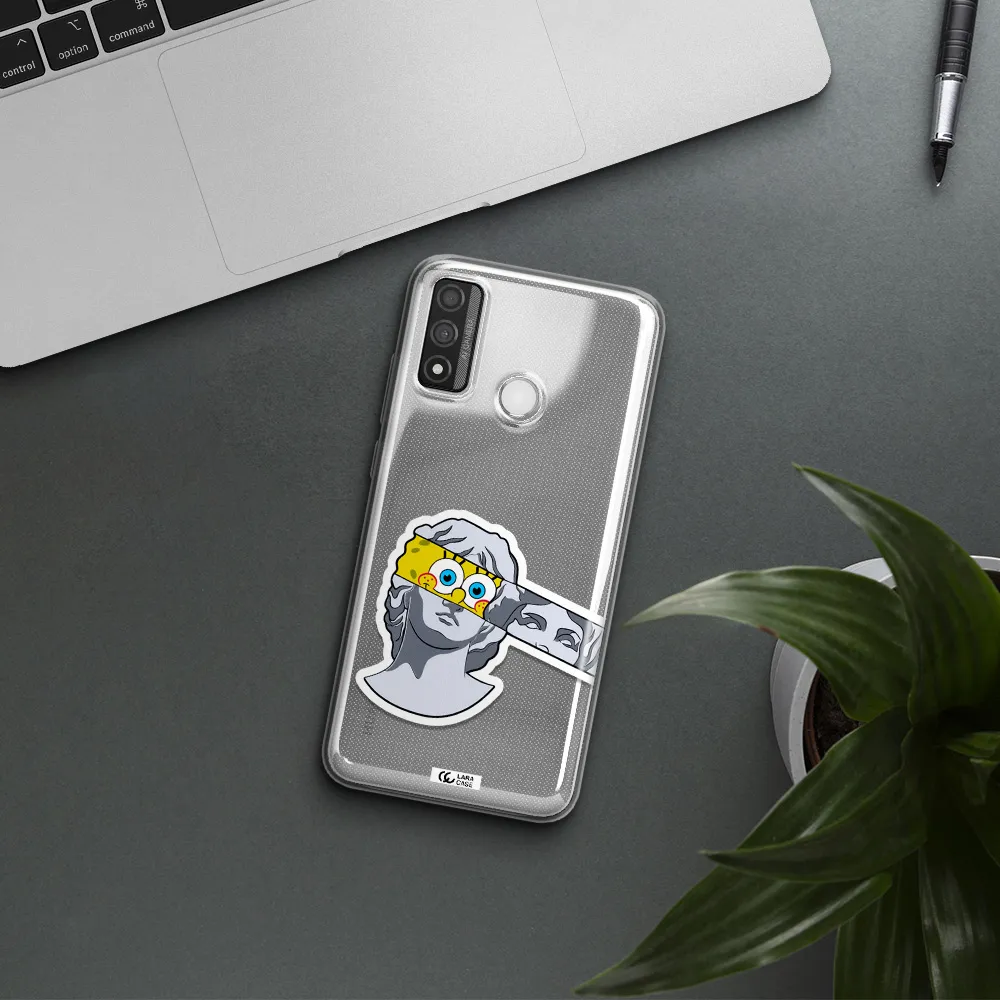 a cartoon of a statue with a yellow spongebob over its eyes Huawei P Smart 2020 Clear TPU Case