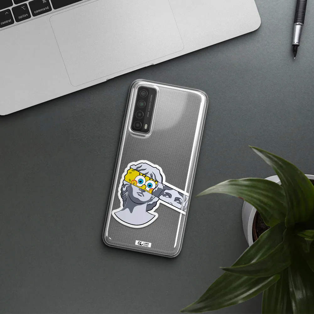 a cartoon of a statue with a yellow spongebob over its eyes Huawei P Smart 2021 Clear TPU Case