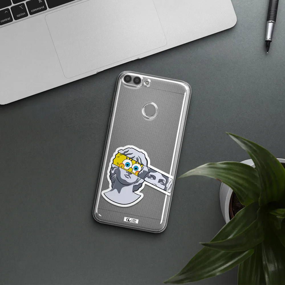 a cartoon of a statue with a yellow spongebob over its eyes Huawei P Smart Clear TPU Case