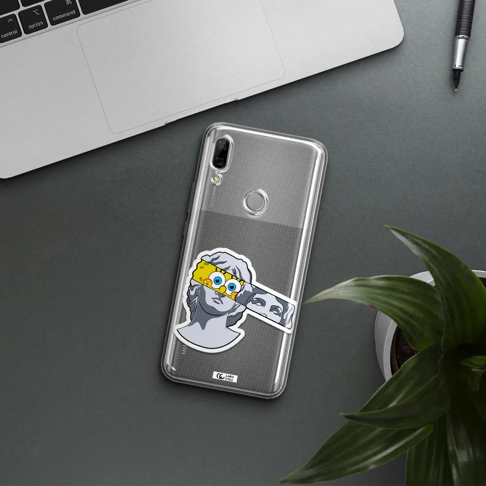 a cartoon of a statue with a yellow spongebob over its eyes Huawei P Smart Z Clear TPU Case