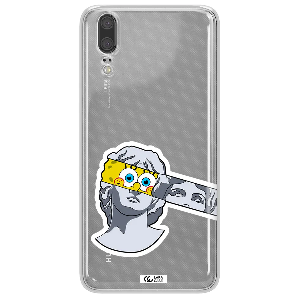a cartoon of a statue with a yellow spongebob over its eyes Huawei P20 Clear TPU Case