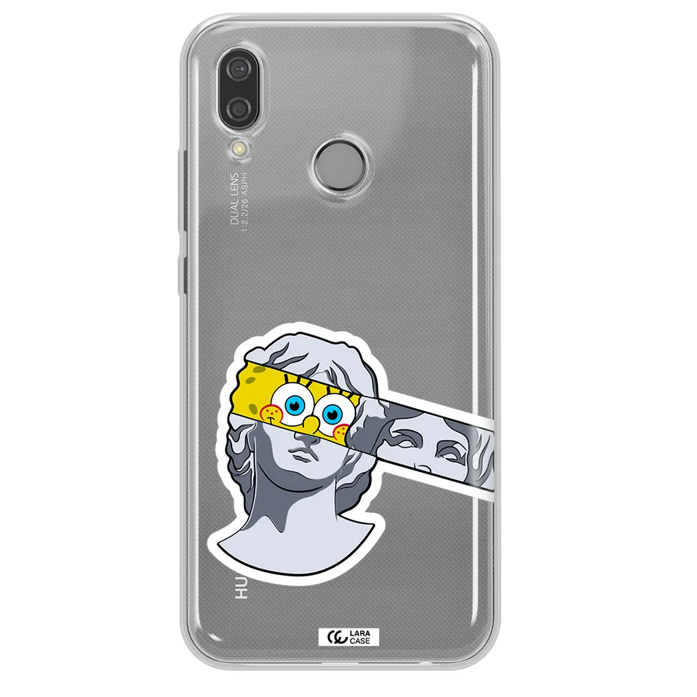 a cartoon of a statue with a yellow spongebob over its eyes Huawei P20 Lite Clear TPU Case