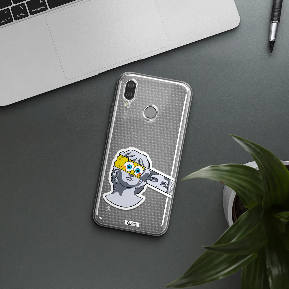 a cartoon of a statue with a yellow spongebob over its eyes Huawei P20 Lite Clear TPU Case