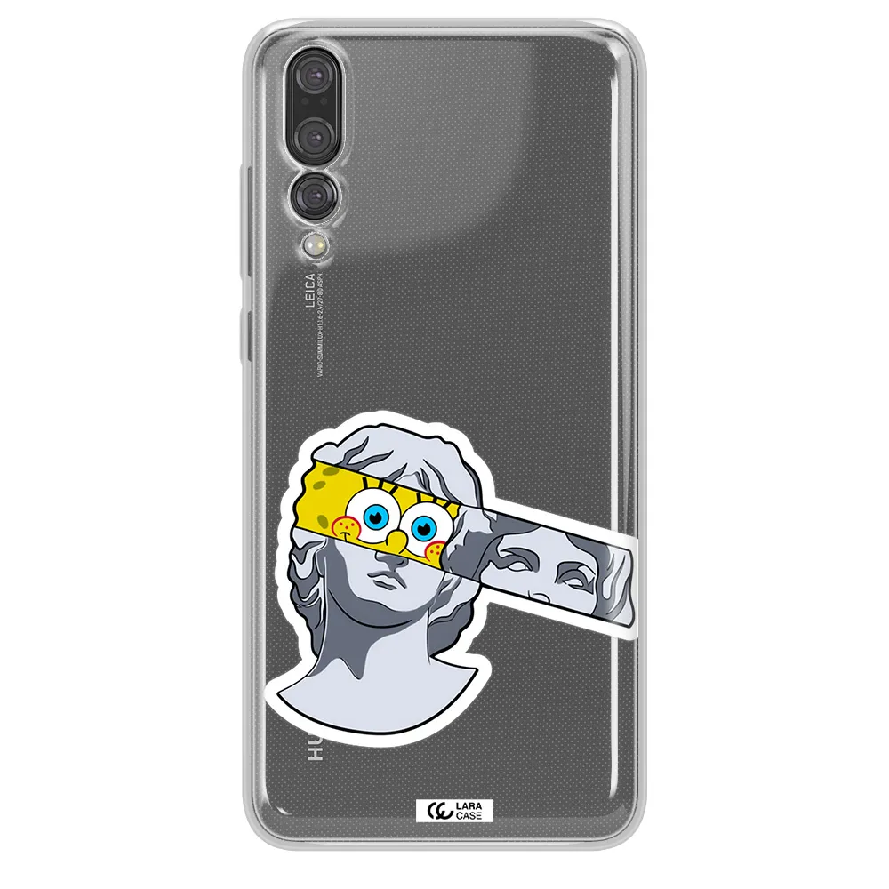 a cartoon of a statue with a yellow spongebob over its eyes Huawei P20 Pro Clear TPU Case