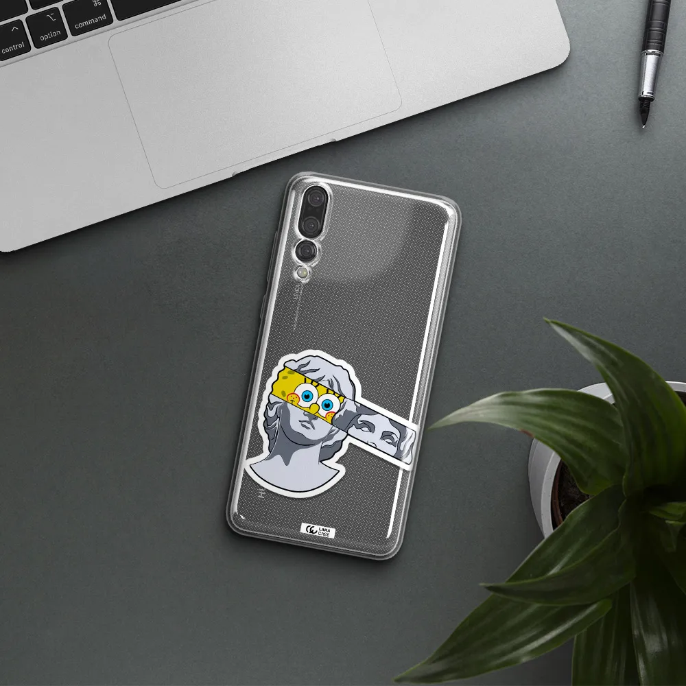 a cartoon of a statue with a yellow spongebob over its eyes Huawei P20 Pro Clear TPU Case