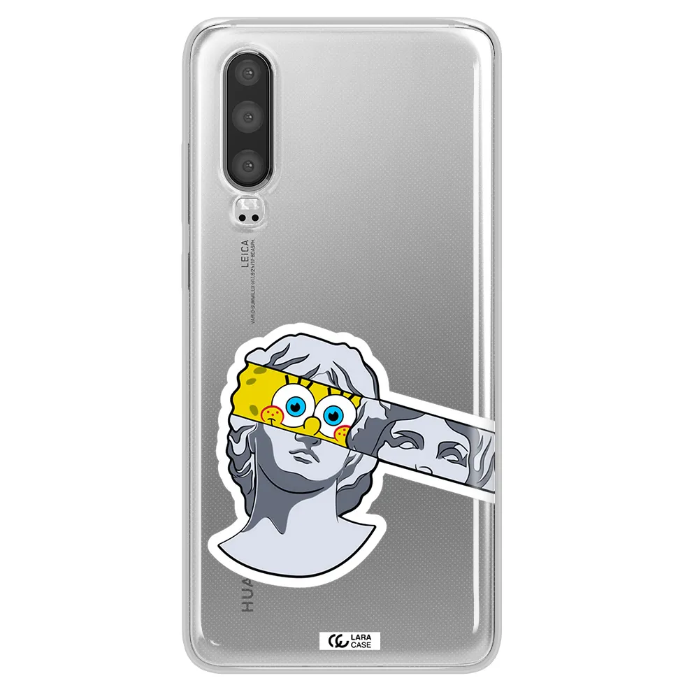 a cartoon of a statue with a yellow spongebob over its eyes Huawei P30 Clear TPU Case