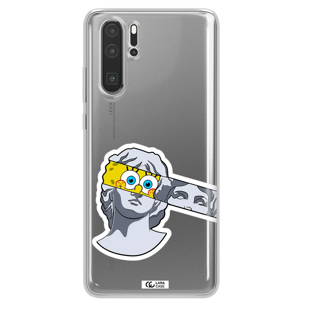 a cartoon of a statue with a yellow spongebob over its eyes Huawei P30 Pro Clear TPU Case