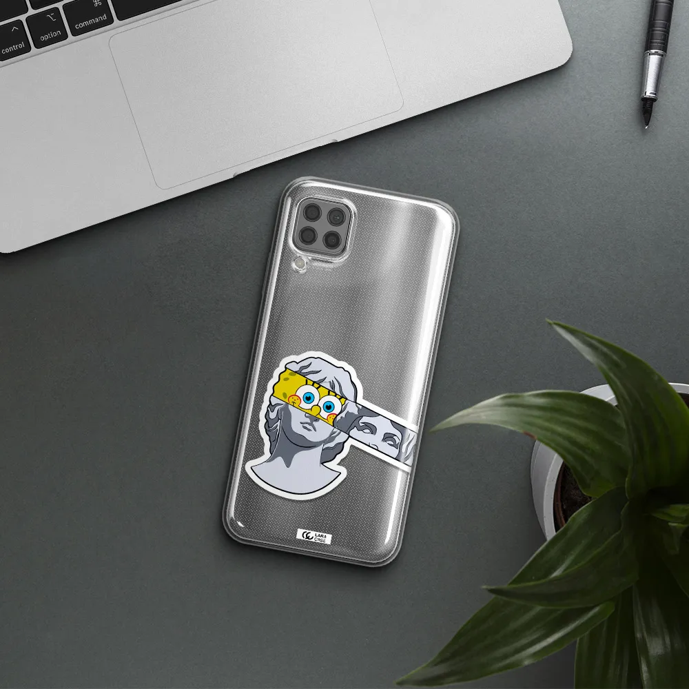 a cartoon of a statue with a yellow spongebob over its eyes Huawei P40 Lite Clear TPU Case