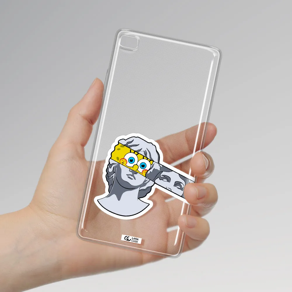 a cartoon of a statue with a yellow spongebob over its eyes Huawei P8 Clear TPU Case