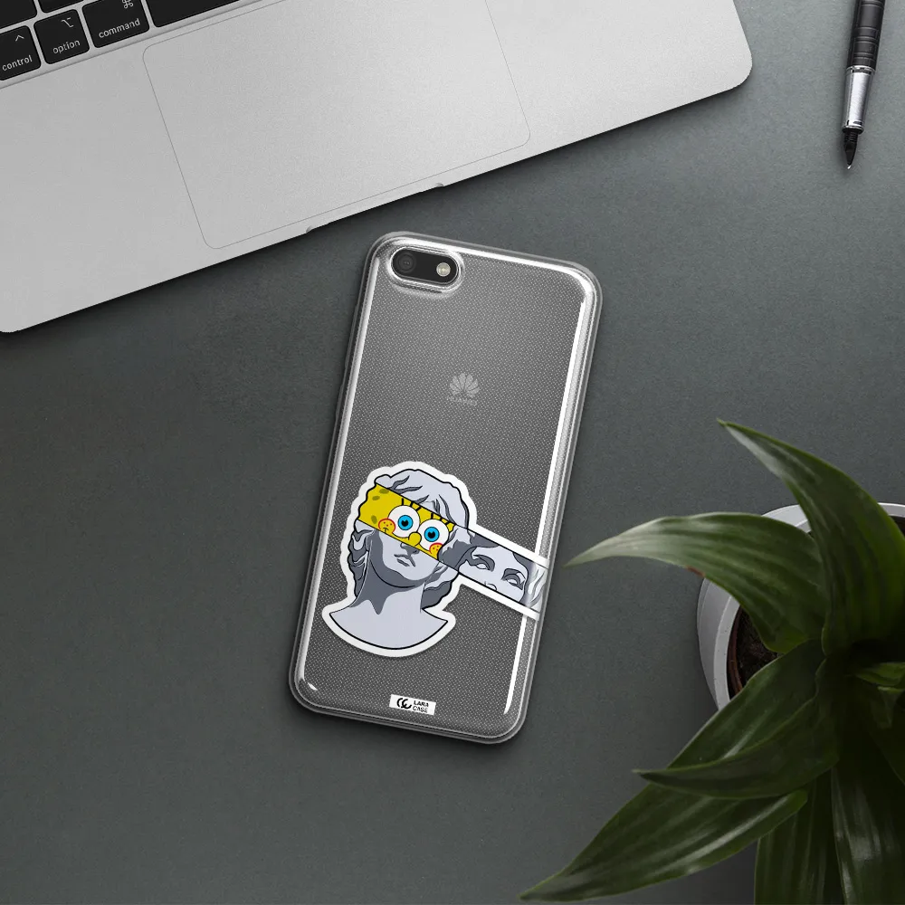 a cartoon of a statue with a yellow spongebob over its eyes Huawei Y5 2018 Clear TPU Case