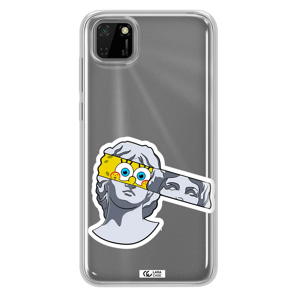 a cartoon of a statue with a yellow spongebob over its eyes Huawei Y5P Clear TPU Case