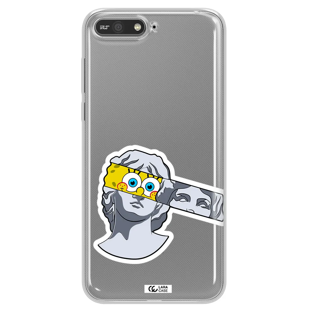 a cartoon of a statue with a yellow spongebob over its eyes Huawei Y6 2018 Clear TPU Case